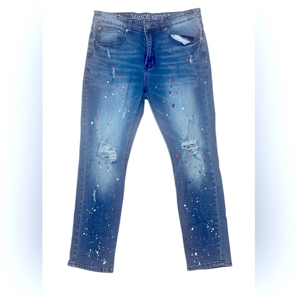 MAISON ARTICLE 👖Dark Blue Splatter Men's Jeans - Picture 1 of 6